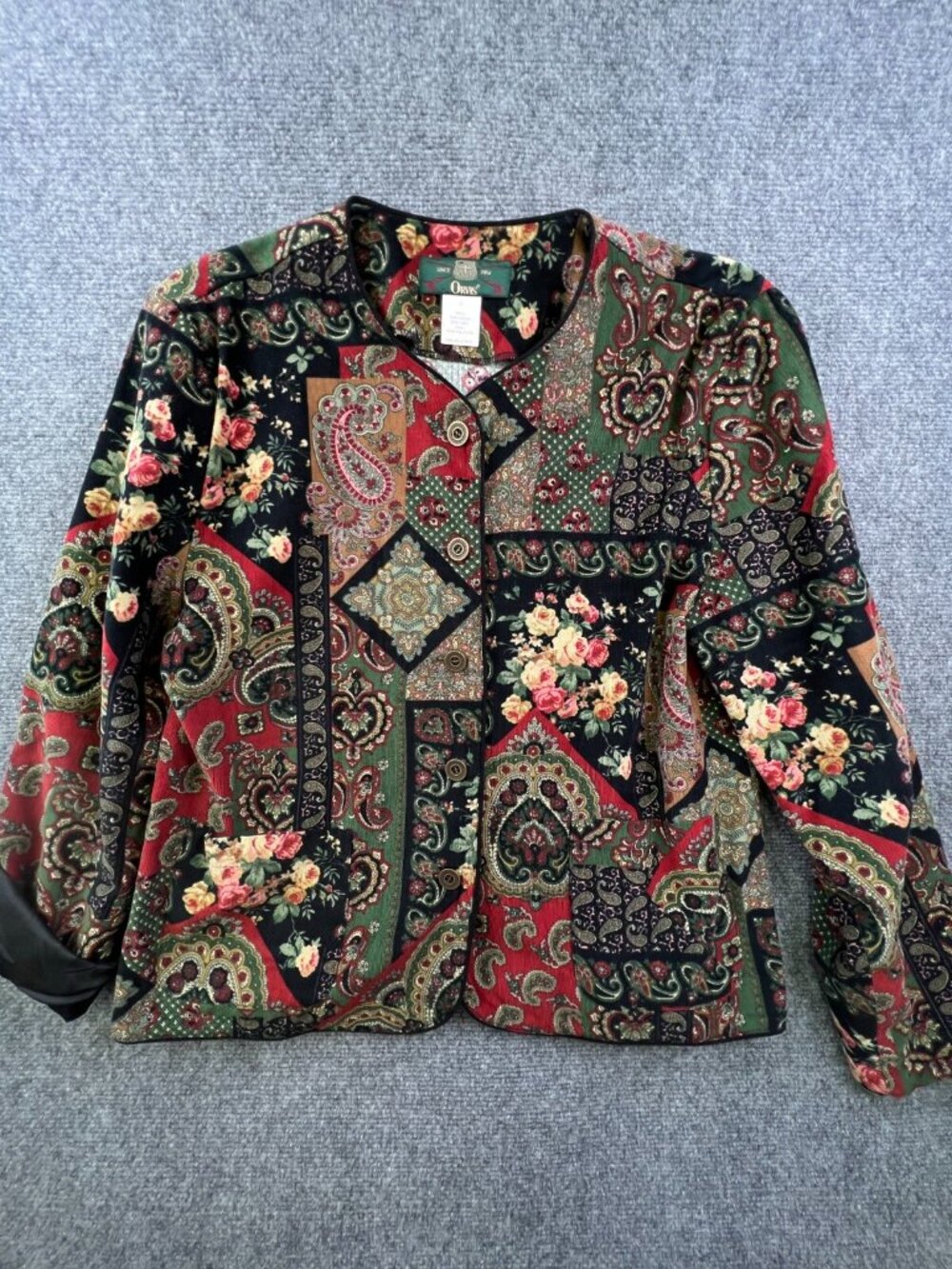 VTG USA ORVIS Women Fine Corduroy Sweater Button Up Size 12 Modal Cotton Paisley